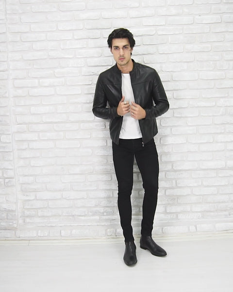 Happy Gentleman B101 - Mens Black Genuine Leather Biker Jacket - Slim Fit