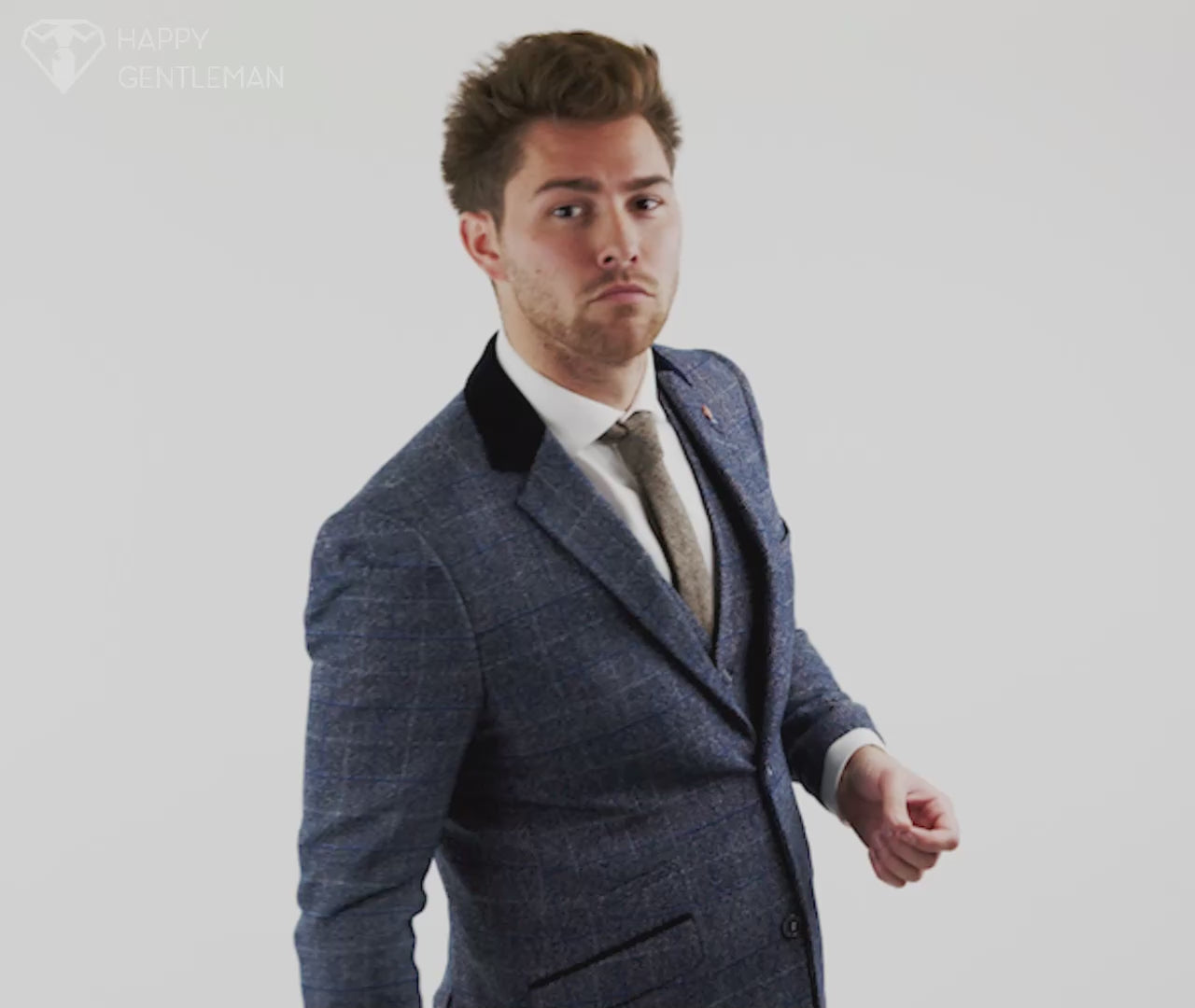 Cavani Miles - Mens Blue Navy 3 Piece Tweed Suit Herringbone Vintage Peaky Blinders 1920's Retro