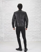 Real Lamb Leather Motorcycle Black Tailored Fit Jacket for Men Beckham - B205