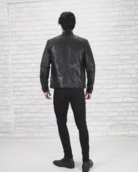 Real Lamb Leather Motorcycle Black Tailored Fit Jacket for Men Beckham - B205