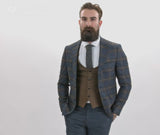 Happy Gentleman GRAZIE Navy Blue Wool 3 Piece Suit with a Contrasting Brown Waistcoat