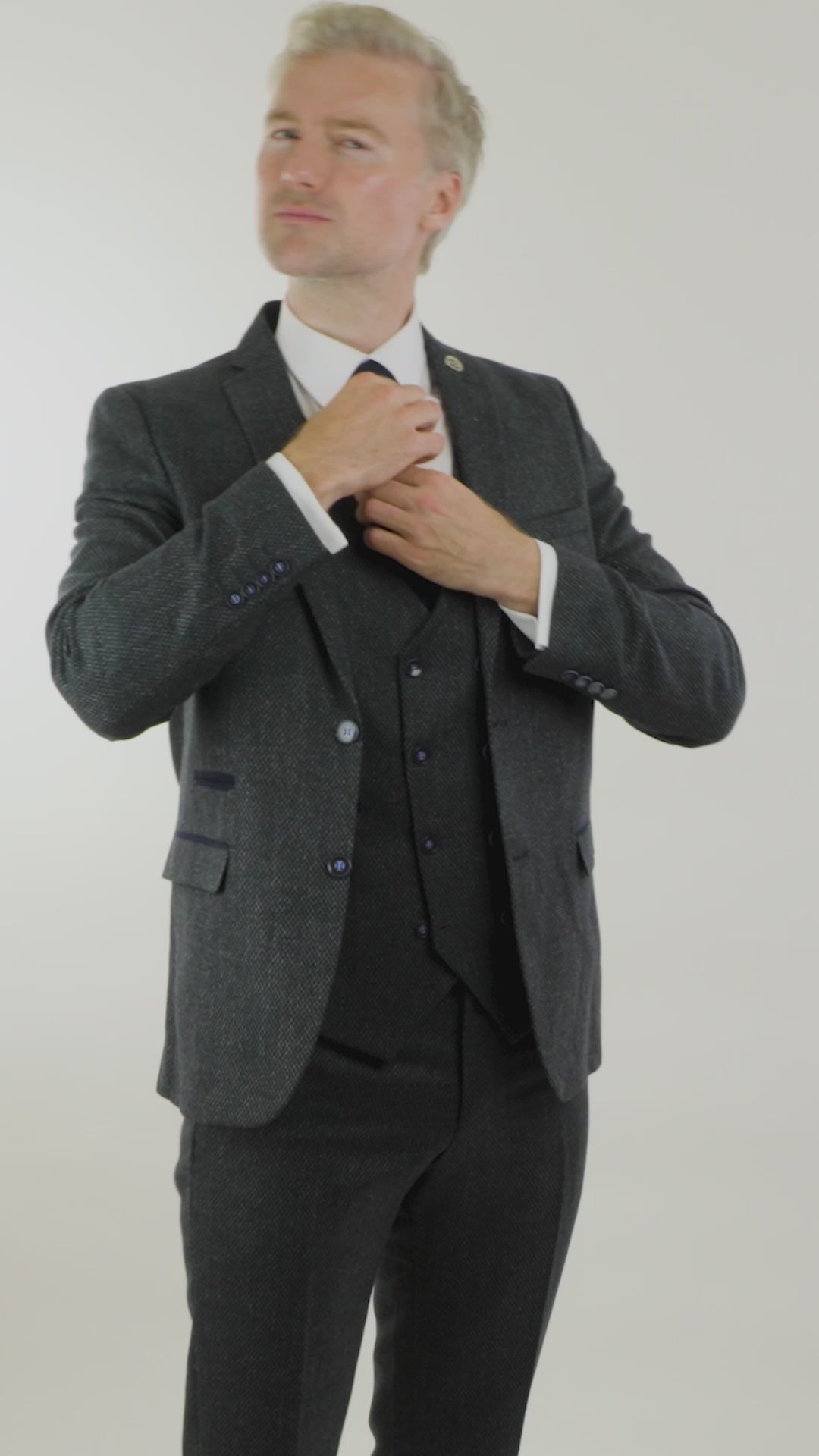 Mens 3 Piece Navy Suit with Double Breasted Waistcoat