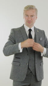 Mens 3 Piece Grey Suit with Double Breasted Waistcoat
