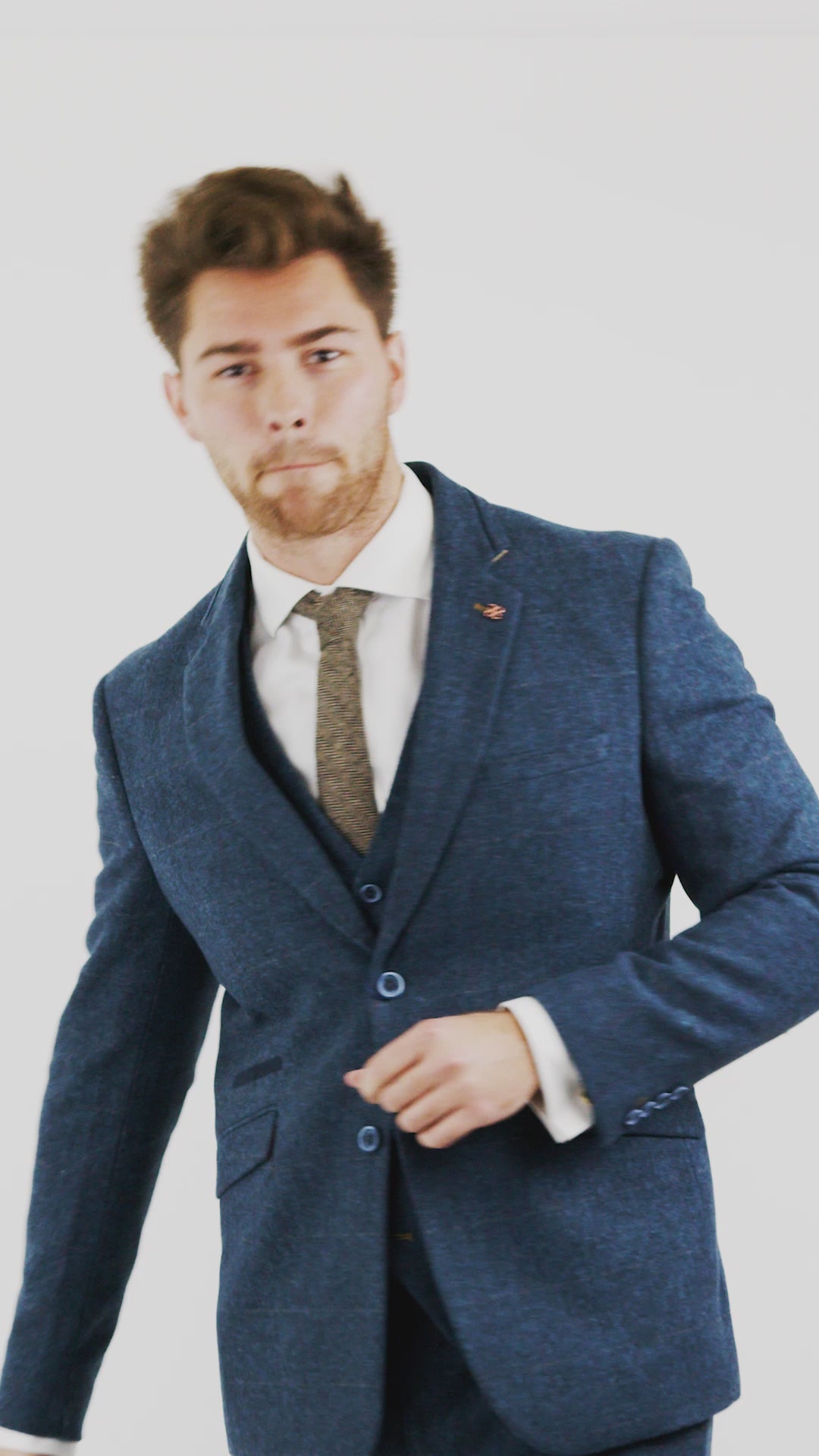 Cavani Carnegi - Mens 3 Piece Navy Blue Tweed Check 1920's Vintage Suit