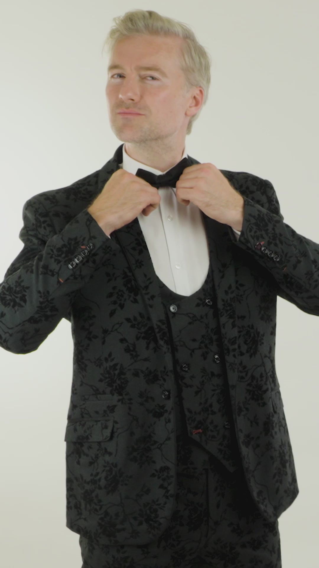Mens Black 3 Piece Paisley Velvet Suit