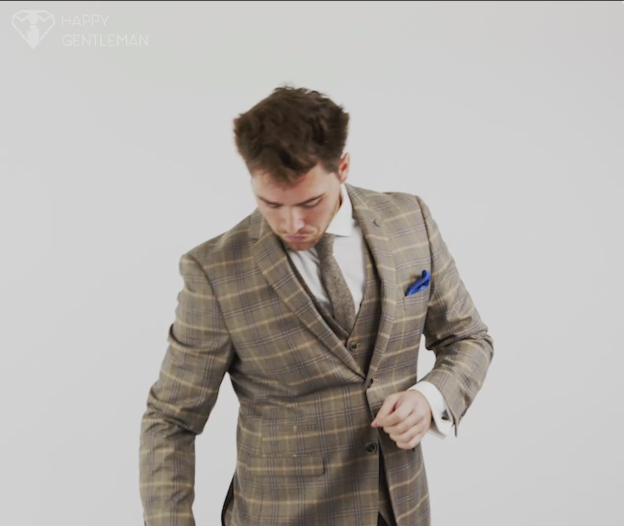 Mens Brown with Blue Check 3 Piece Suit - Paul Andrew Kenneth