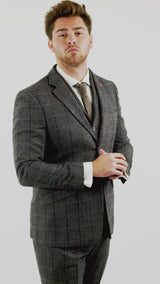 Cavani Albert - Men's Herringbone Tweed Check 3 Piece Suit - Charcoal