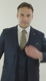 Mens Tailored Fit 3 Piece Blue Black Smart Formal Designer Suit Wedding Party