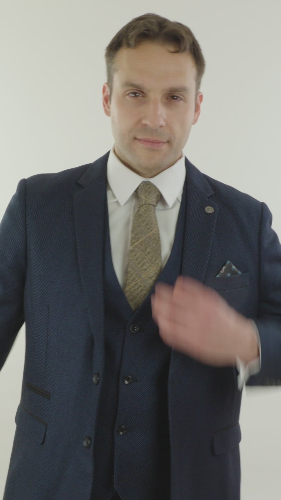 Mens Tailored Fit 3 Piece Blue Black Smart Formal Designer Suit Wedding Party