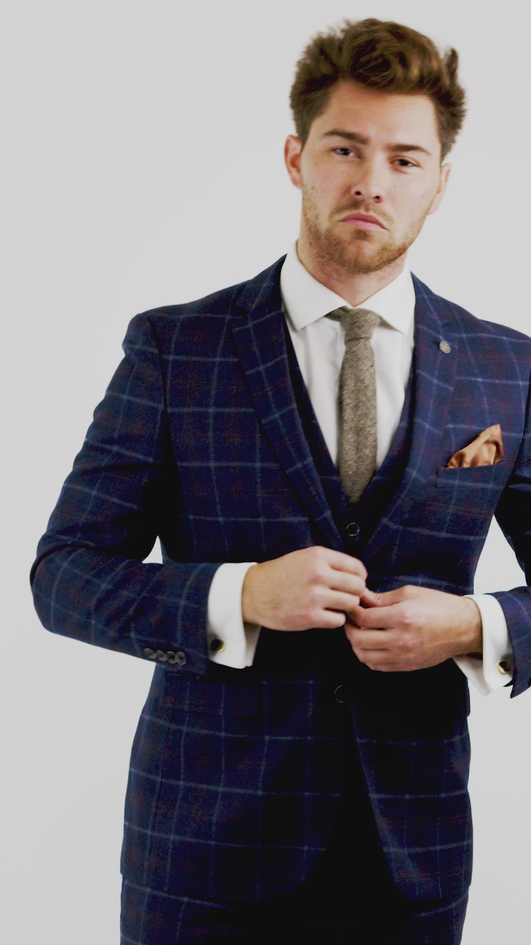 Mens Navy-Blue Check 3 Piece Suit - Paul Andrew Kenneth