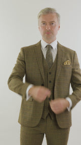 Mens 3 Piece Tweed Check Suit - Brown
