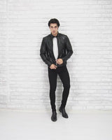 Lamb Leather Biker Jacket for Men with Four Pockets Regular Fit - B209