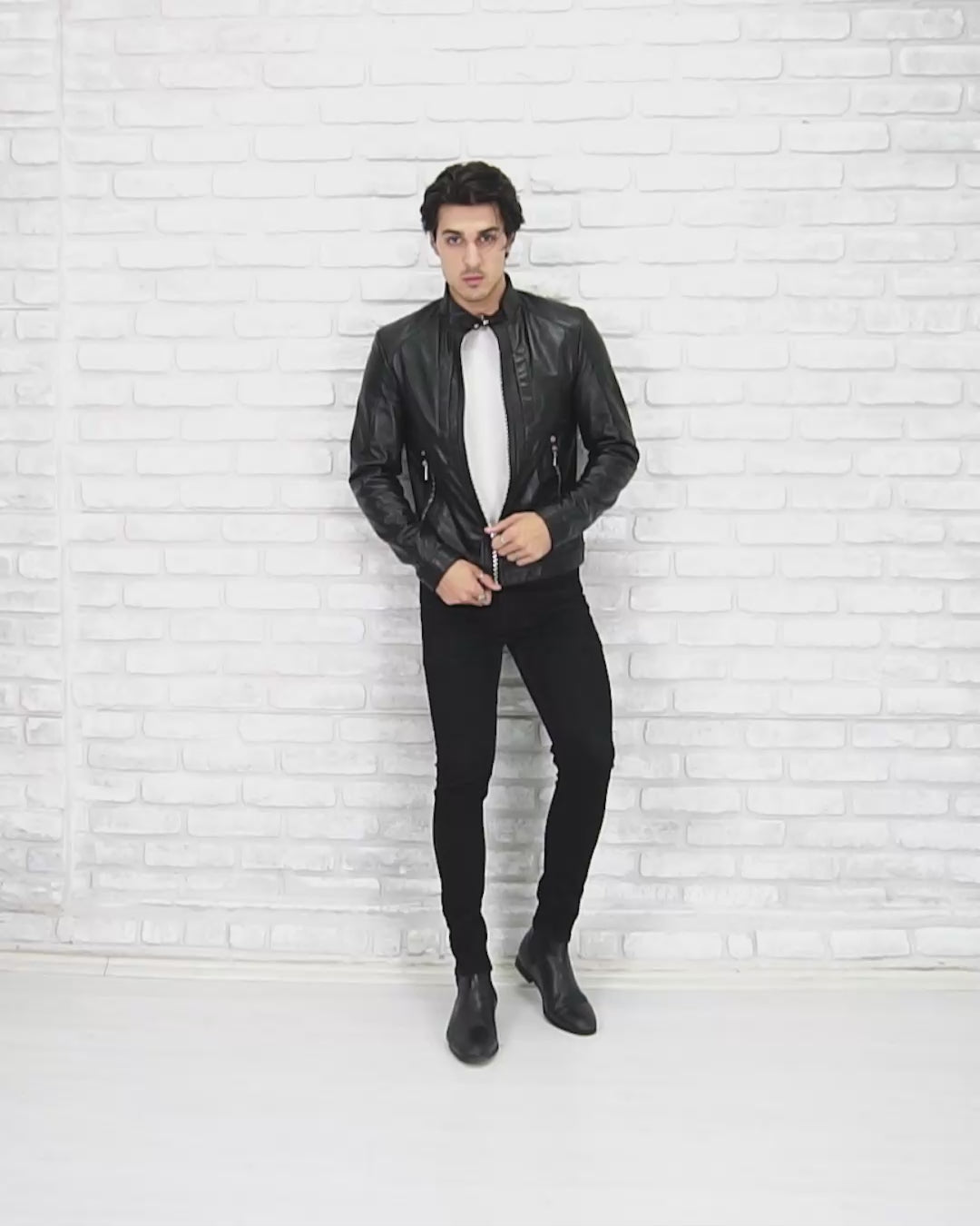 Lamb Leather Biker Jacket for Men with Four Pockets Regular Fit - B209