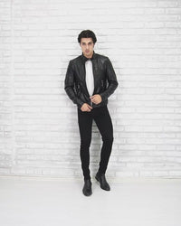 Lamb Leather Biker Jacket for Men with Four Pockets Regular Fit - B209