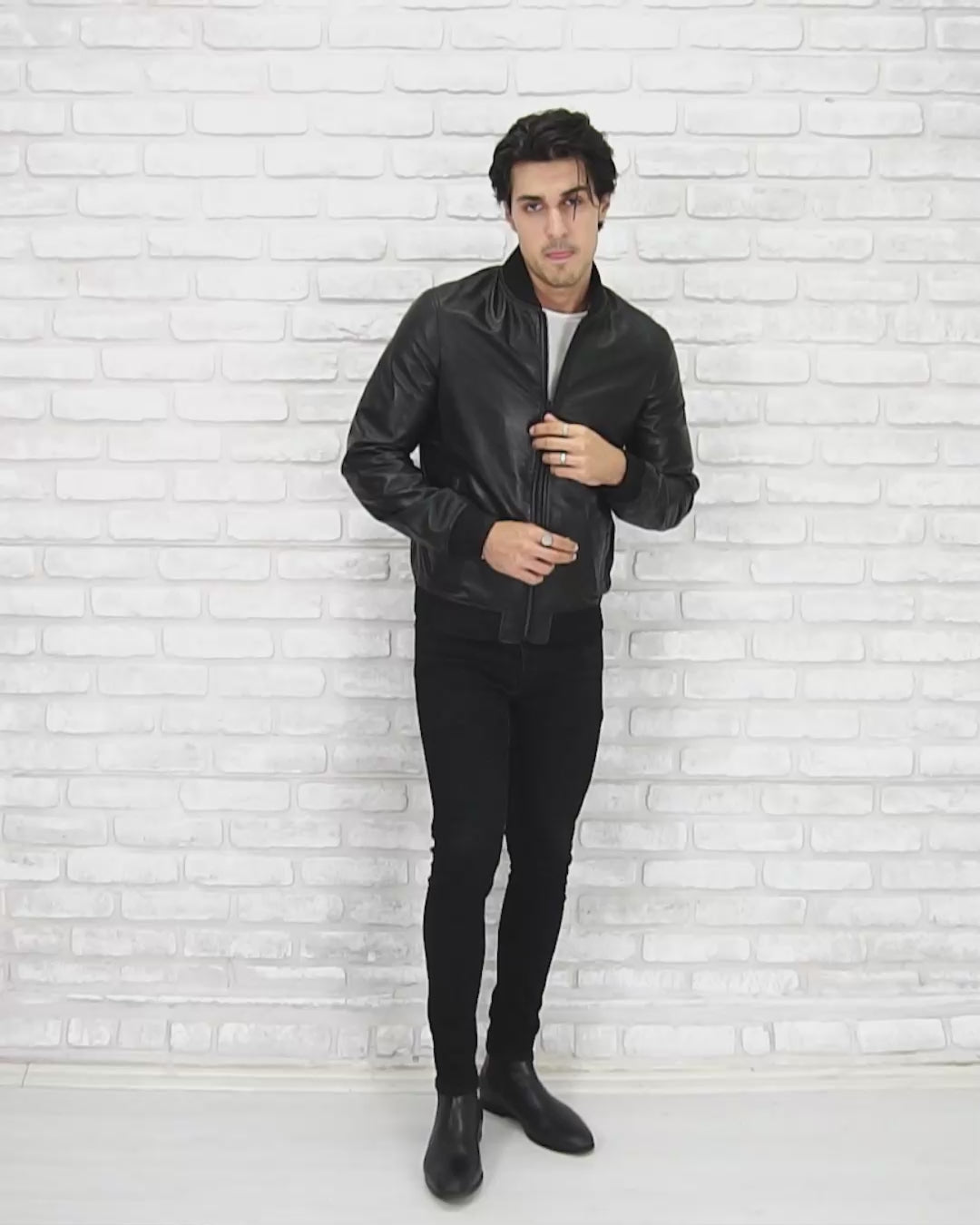 Lamb Real Leather Black Bomber Jacket for Men Regular Fit - B203