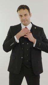 Mens  Black 3 Piece Pinstripe Suit