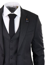 Black Pinstripe 3 Piece Suit - RC20-02