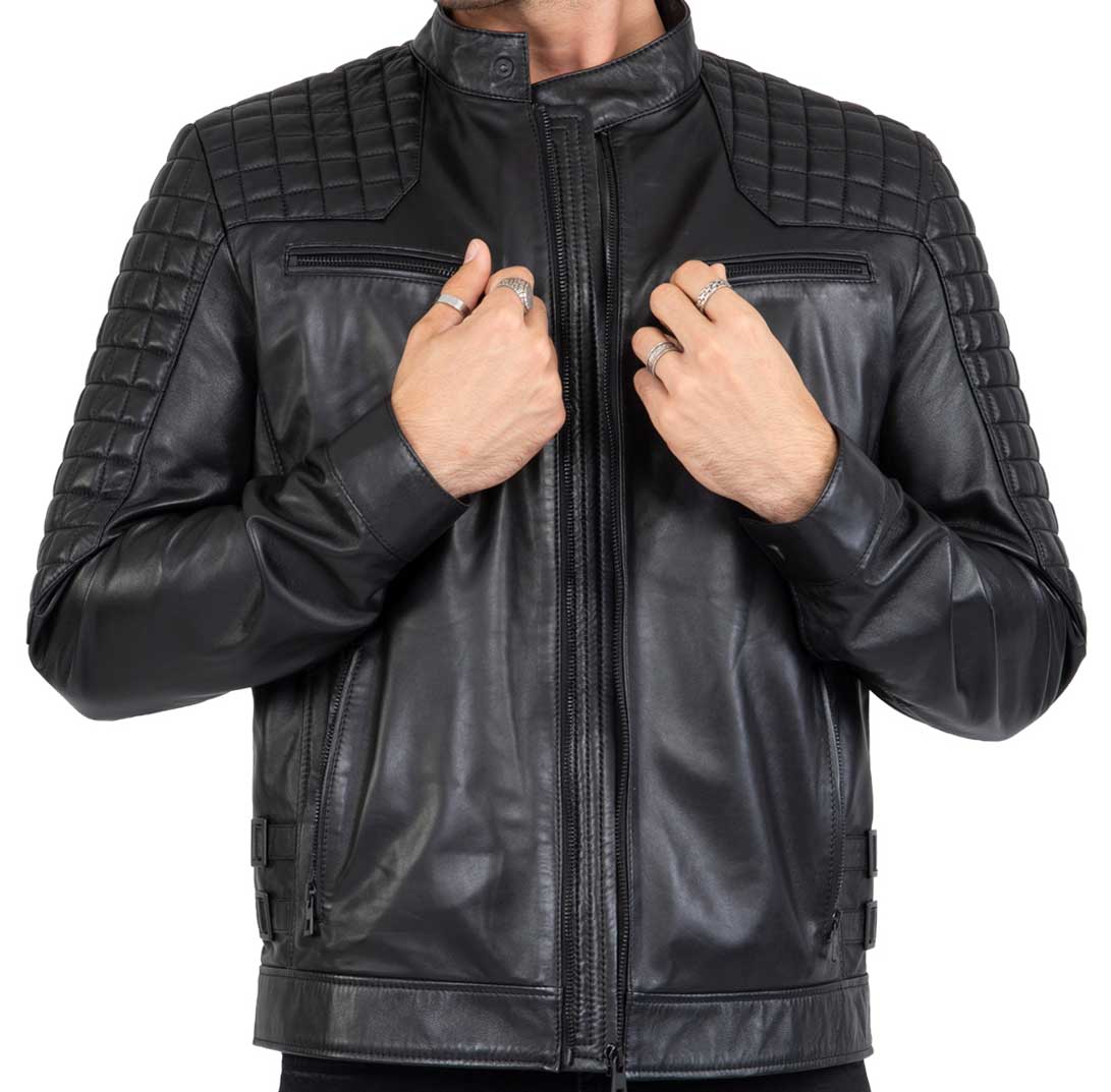 Real Lamb Leather Motorcycle Black Tailored Fit Jacket for Men Beckham - B205