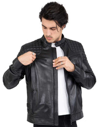 Real Lamb Leather Motorcycle Black Tailored Fit Jacket for Men Beckham - B205