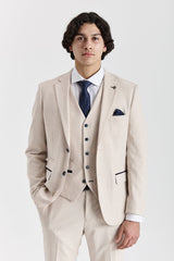 Regent - Cream 3 Piece Checked Wedding Suit for Men