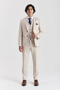 Regent - Cream 3 Piece Checked Wedding Suit for Men
