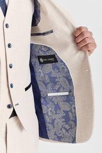 Regent - Cream 3 Piece Checked Wedding Suit for Men