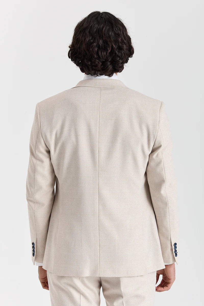 Regent - Cream 3 Piece Checked Wedding Suit for Men