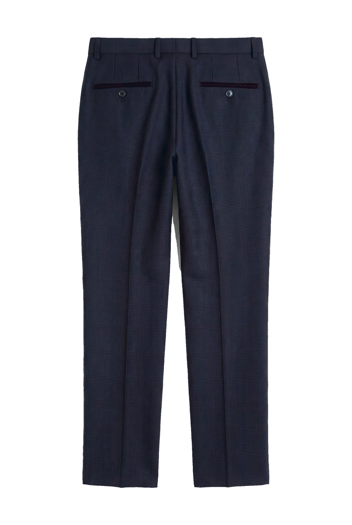 Regent - Men's Navy Plaid Check Trousers