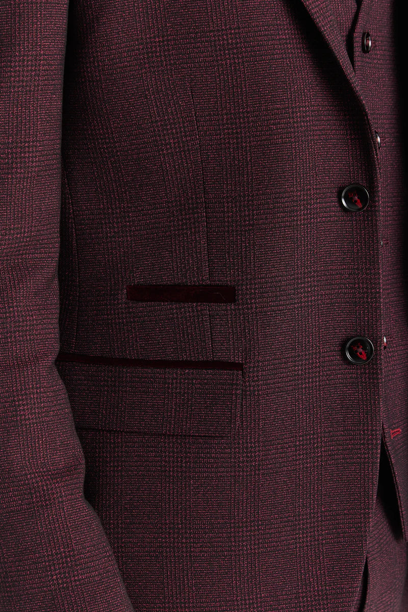 Regent - Men's Wine Checked Tailored Fit Blazer