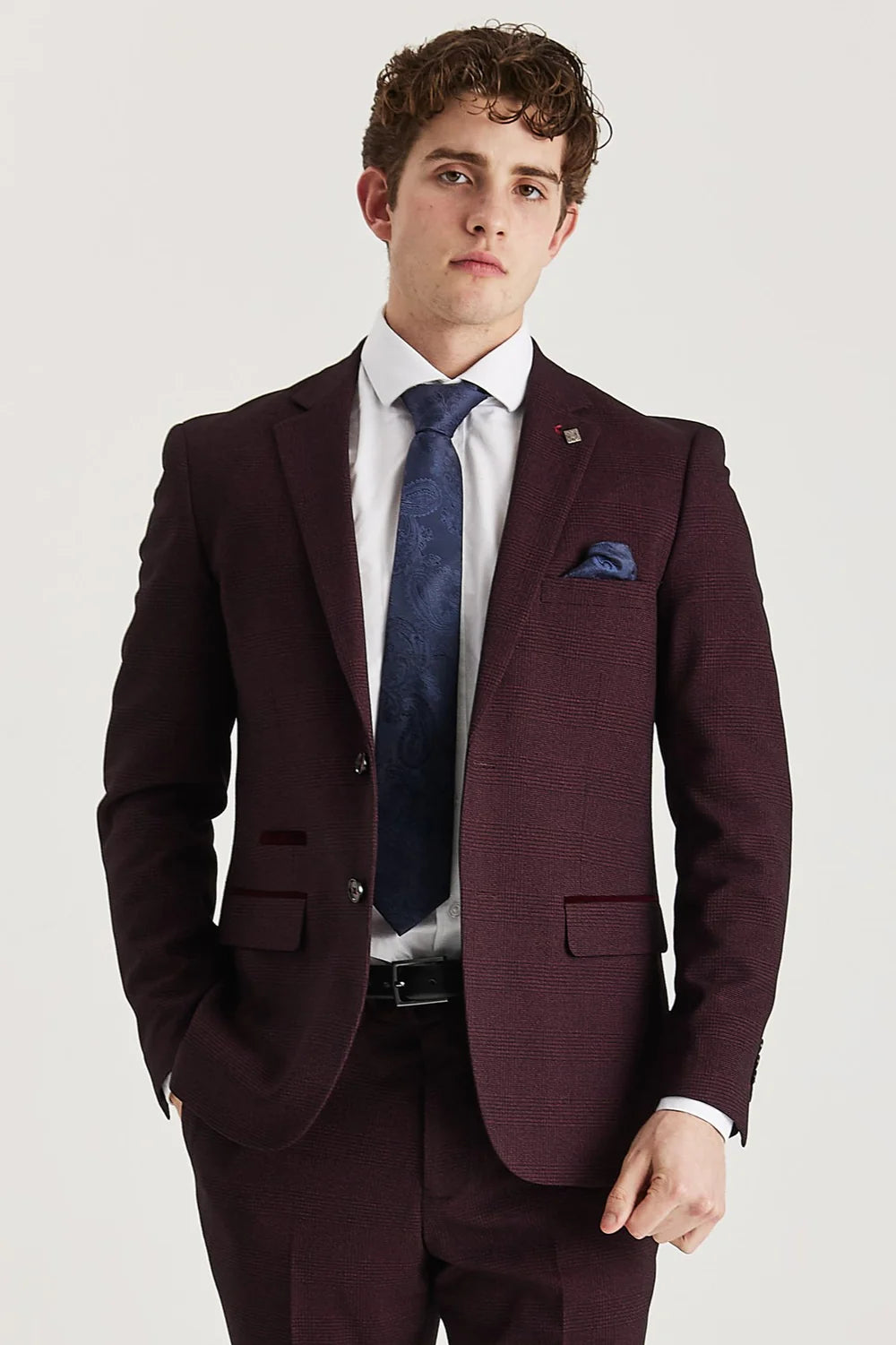 Regent - Men's Wine Checked Tailored Fit Blazer