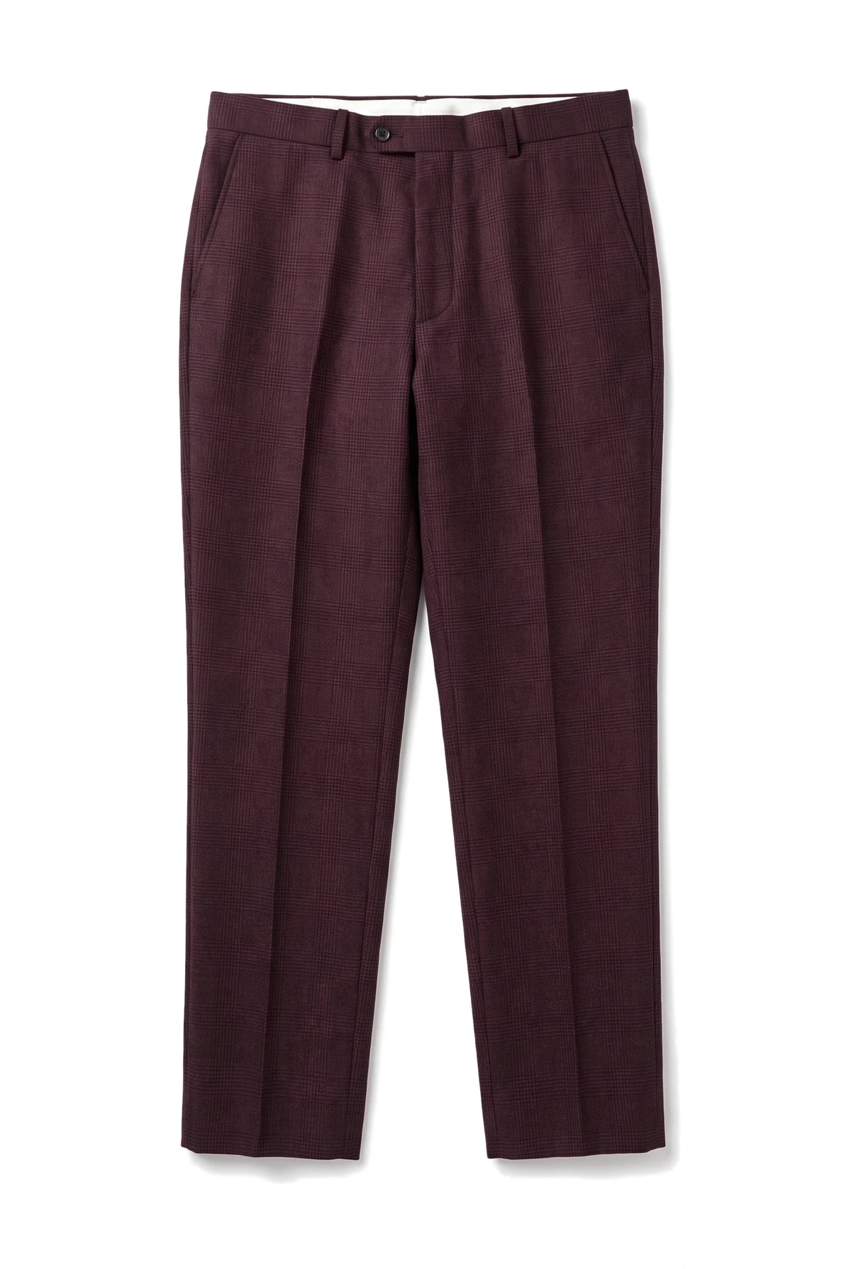Regent - Men's Wine Plaid Check Trousers