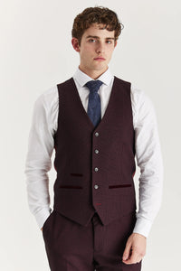 Regent - Men's Wine Plaid Check Waistcoat