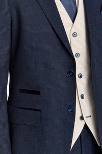 Regent Navy Check Suit with Constrasting Regent Cream Waistcoat