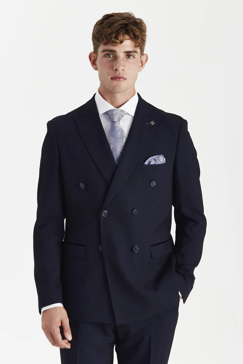 Regent - Navy Checked Double Breasted Blazer for Men