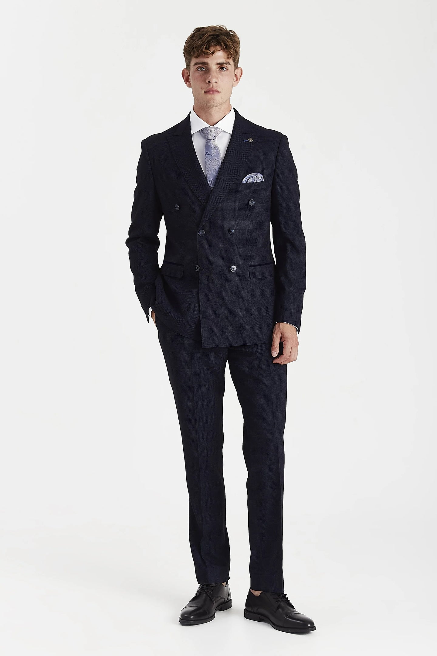 Regent - Navy Checked Double Breasted Blazer for Men