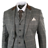 Mens Check Tweed 3 Piece Blue Navy Suit Vintage Retro Tailored Fit Prince Of Wales