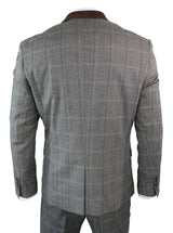 Mens Check Tweed 3 Piece Blue Navy Suit Vintage Retro Tailored Fit Prince Of Wales