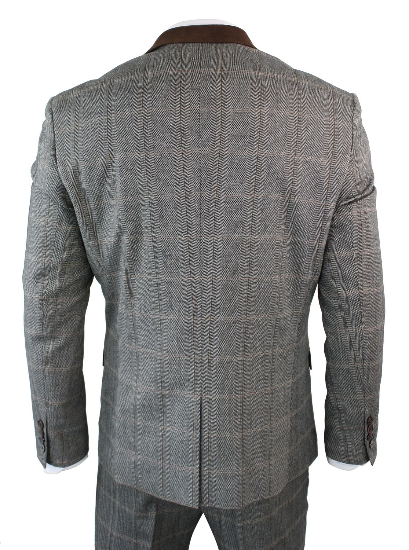 Mens Check Tweed 3 Piece Blue Navy Suit Vintage Retro Tailored Fit Prince Of Wales