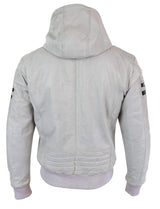Men's Real Leather Bomber Jacket with Hood-White