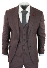 Burgundy-Grey Sheppard's Check 3 Piece Suit - RK20-10