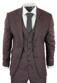 Burgundy-Grey Sheppard's Check 3 Piece Suit - RK20-10