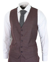 Burgundy-Grey Sheppard's Check 3 Piece Suit - RK20-10