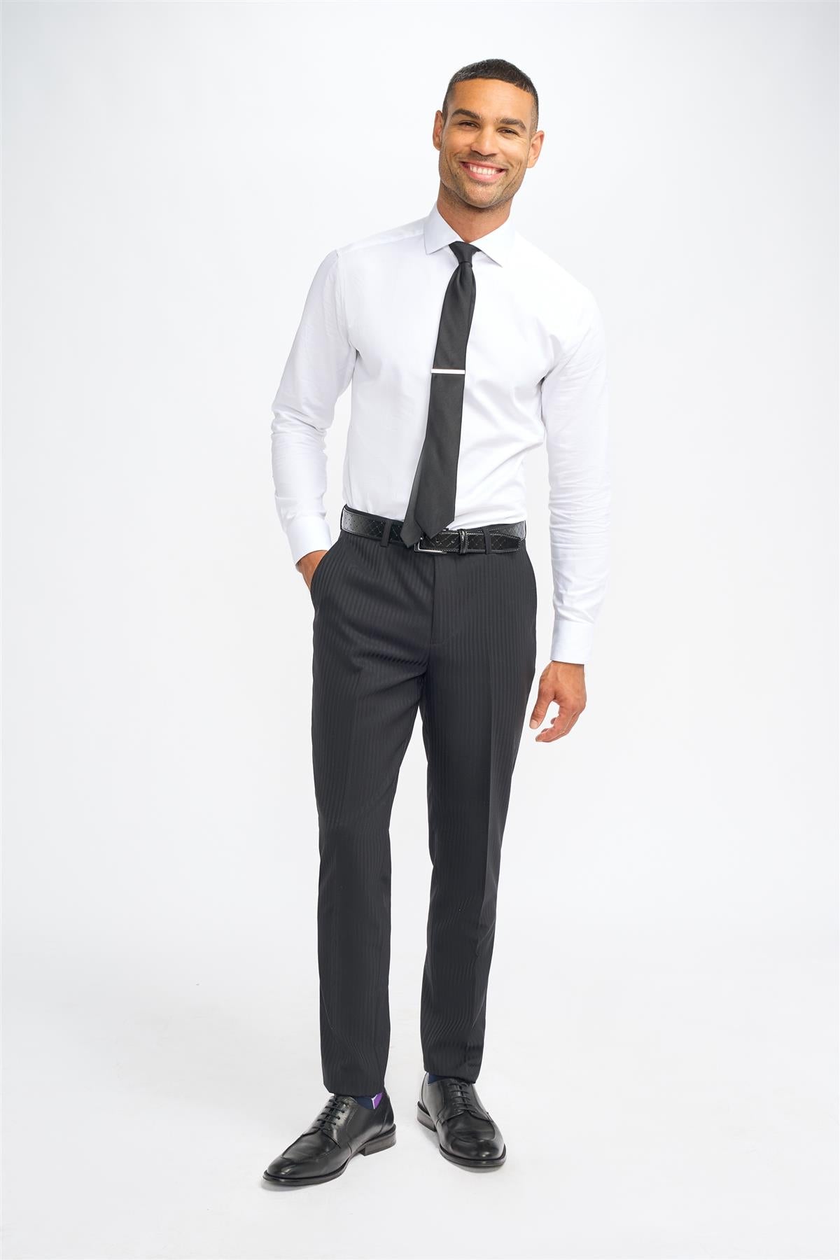 Roberto - Men's Black Shadow Stripes Formal Trousers