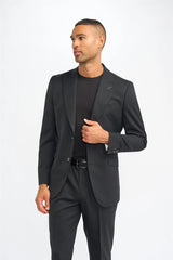 Roberto - Men's Black Shadow Stripes Tailored Fit Blazer