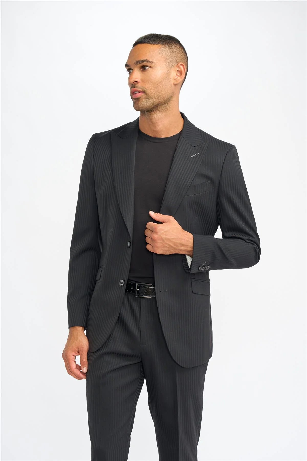 Roberto - Men's Black Shadow Stripes Tailored Fit Blazer
