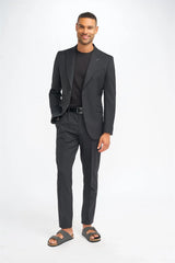 Roberto - Men's Black Shadow Stripes Tailored Fit Blazer