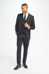 Roberto - Men's Black 3 Piece Shadow Stripes Wool Blend Suit