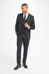 Roberto - Men's Black 3 Piece Shadow Stripes Wool Blend Suit