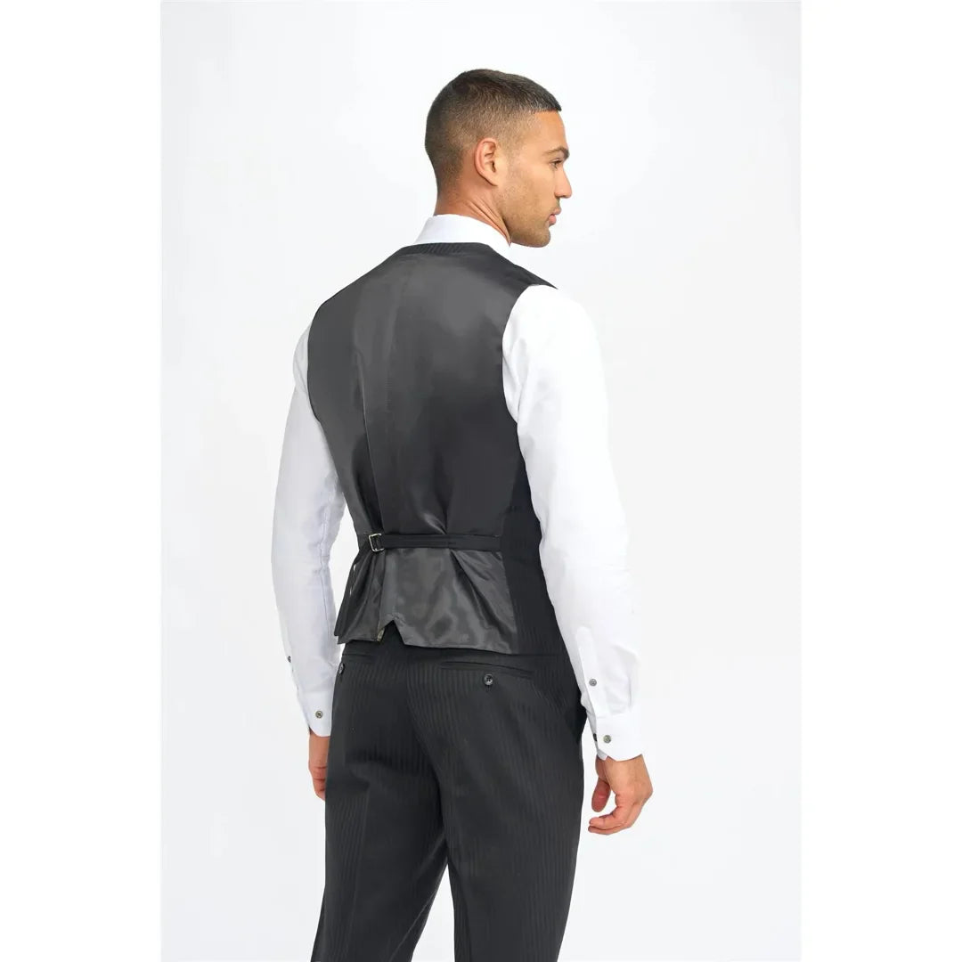 Roberto - Men's Black Shadow Stripes Waistcoat