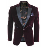Rosa - Men's Soft Velvet Black Burgundy 1 Button Dinner Jacket Tuxedo Blazer Fit